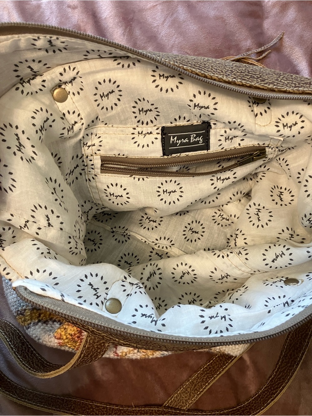 Boho Myra Bag Multicolor Woven Tapestry Tote with Brown Leather Trim - Picture 3 of 8